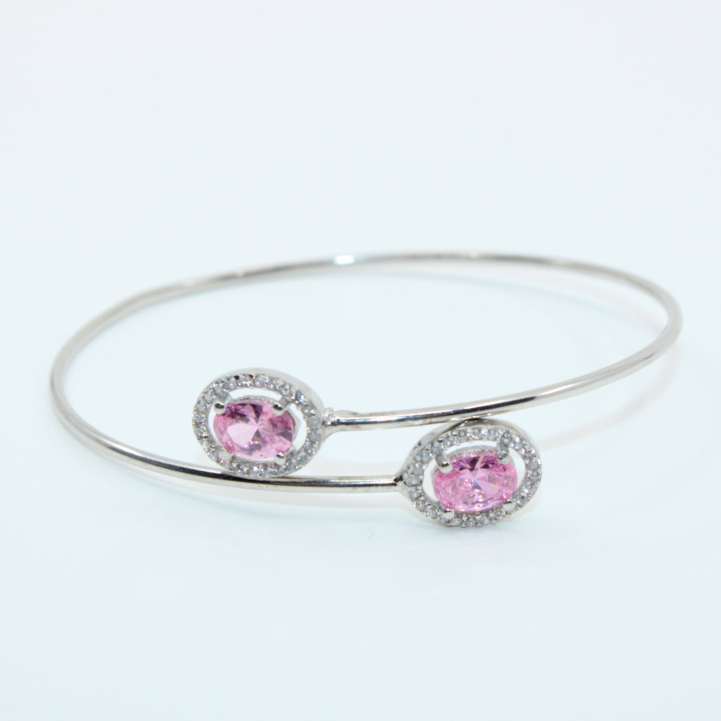 Bratara Argint Reglabila cu Piatra Roz Oval