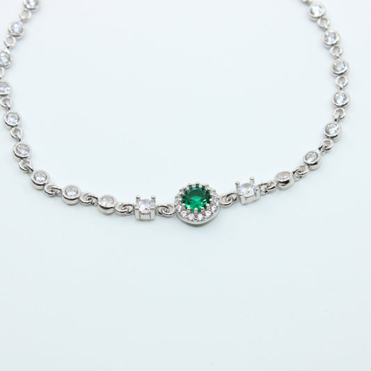 Brățară din Argint Cu Cristal Rotund Verde