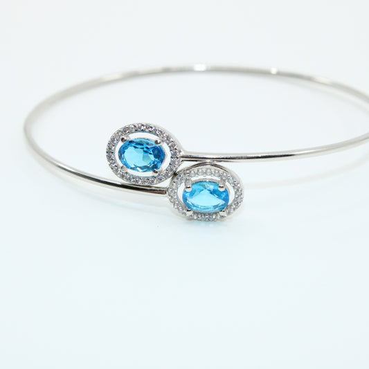 Brățară din Argint Reglabila Cristal Oval Albastru