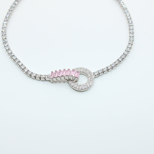 Brățară din Argint Reglabila Cu Cristale Roz