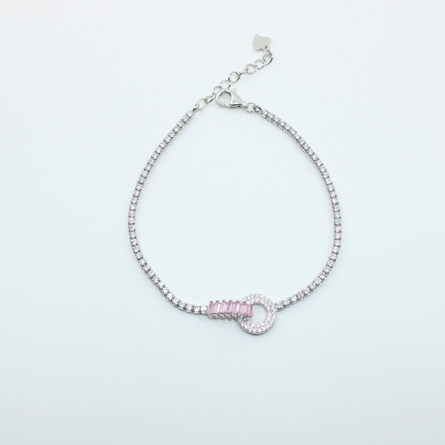 Brățară din Argint Reglabila Cu Cristale Roz
