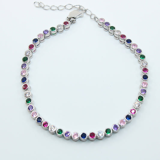 Brățară din Argint Tenis Cristale Rotunde Multicolore