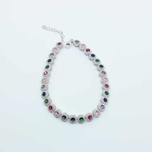 Brățară din Argint Tenis Cu Cristale Rotunde Multicolor