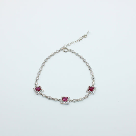 Brățară din Argint Reglabila Cu Cristal Patrat Roz