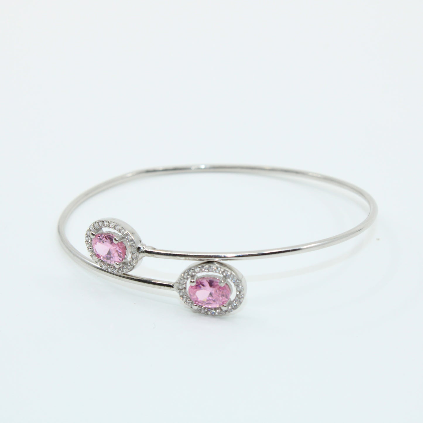 Bratara Argint Reglabila cu Piatra Roz Oval