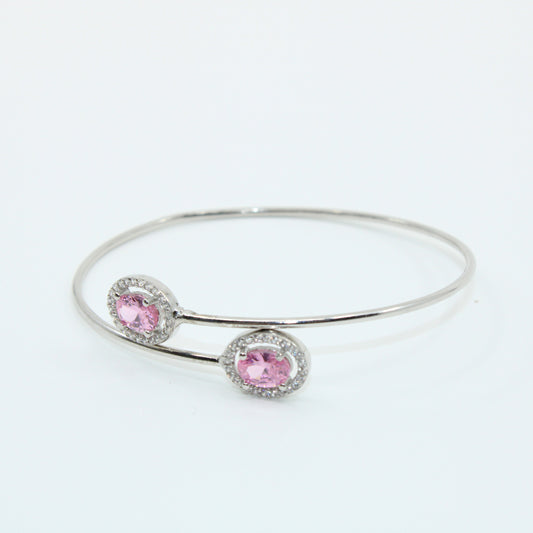 Bratara Argint Reglabila cu Piatra Roz Oval