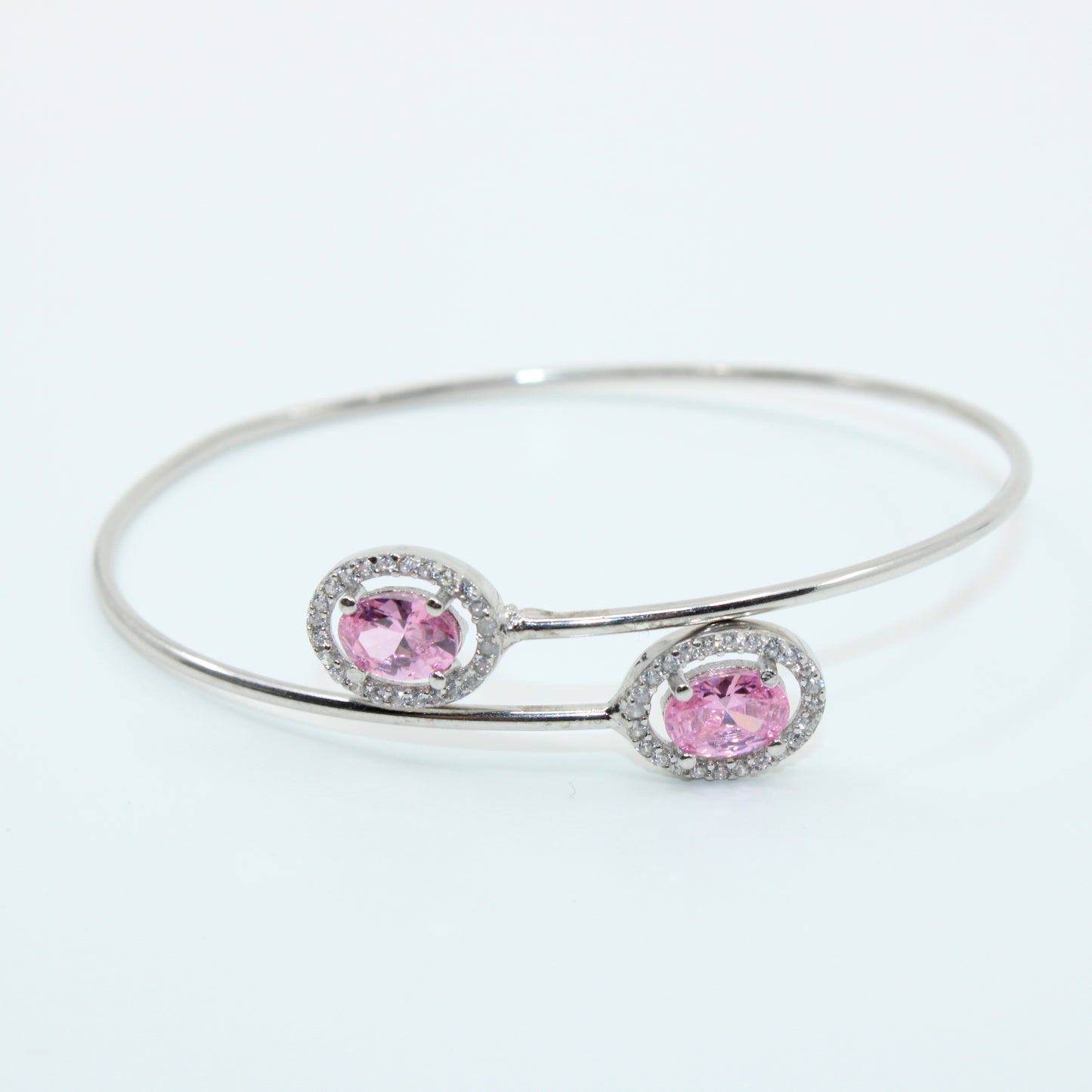 Bratara Argint Reglabila cu Piatra Roz Oval