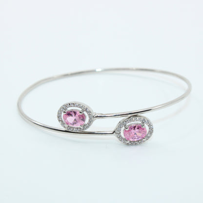 Bratara Argint Reglabila cu Piatra Roz Oval