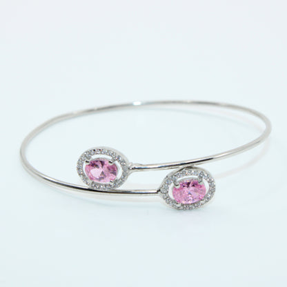 Bratara Argint Reglabila cu Piatra Roz Oval