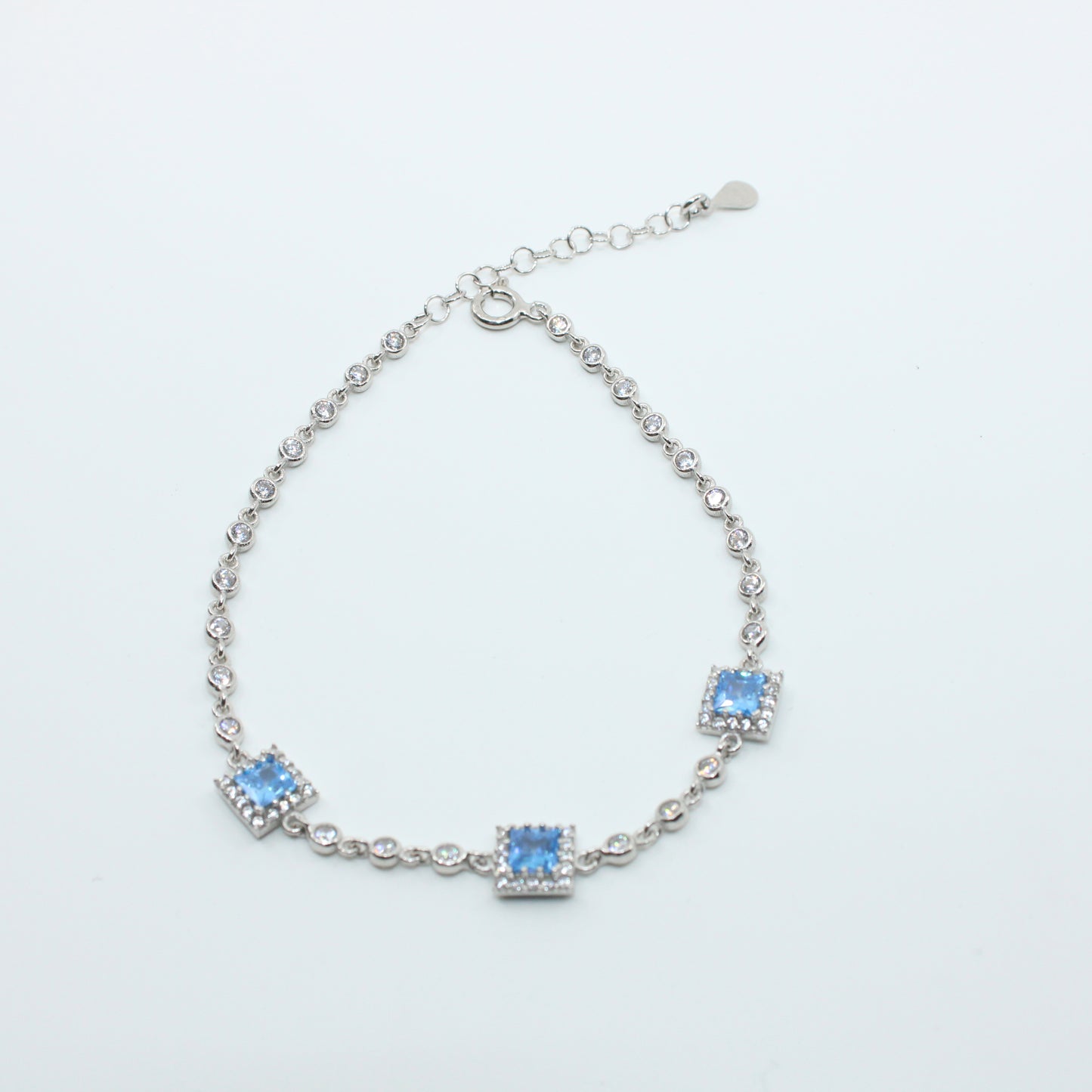 Brățară din Argint Reglabila Cu Cristal Patrat Albastru