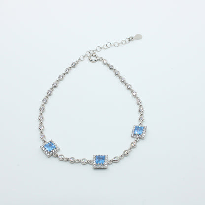 Brățară din Argint Reglabila Cu Cristal Patrat Albastru