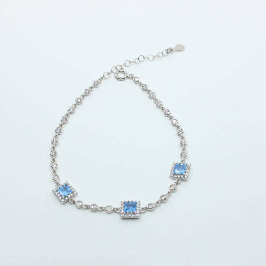 Brățară din Argint Reglabila Cu Cristal Patrat Albastru