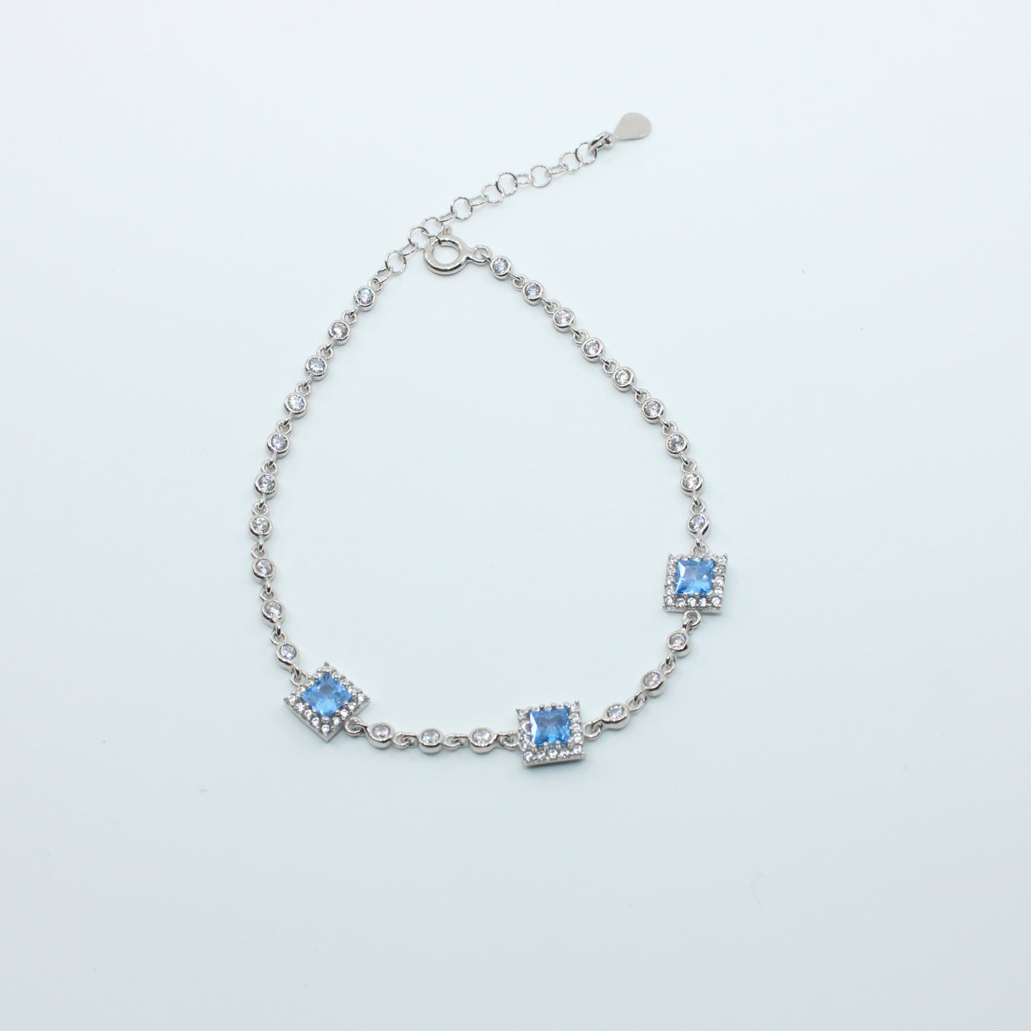 Brățară din Argint Reglabila Cu Cristal Patrat Albastru