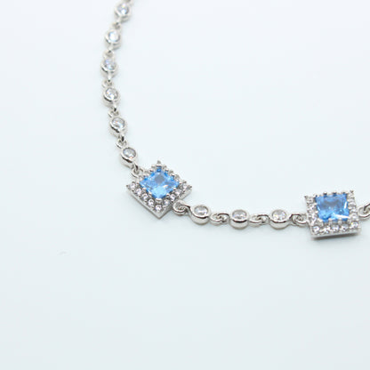 Brățară din Argint Reglabila Cu Cristal Patrat Albastru