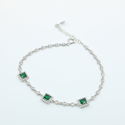 Brățară din Argint Reglabila Cu Cristal Patrat Verde