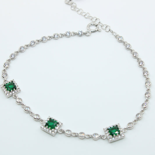 Brățară din Argint Reglabila Cu Cristal Patrat Verde