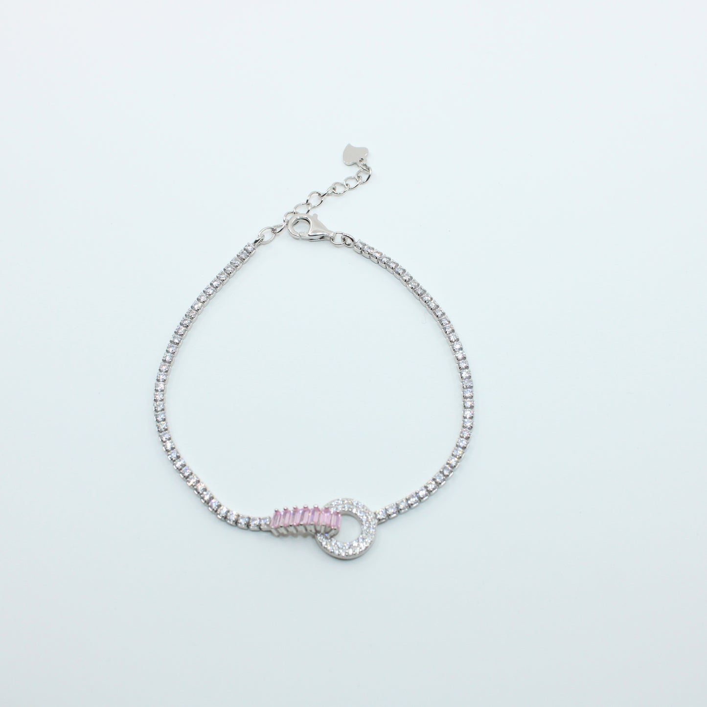 Brățară din Argint Reglabila Cu Cristale Roz