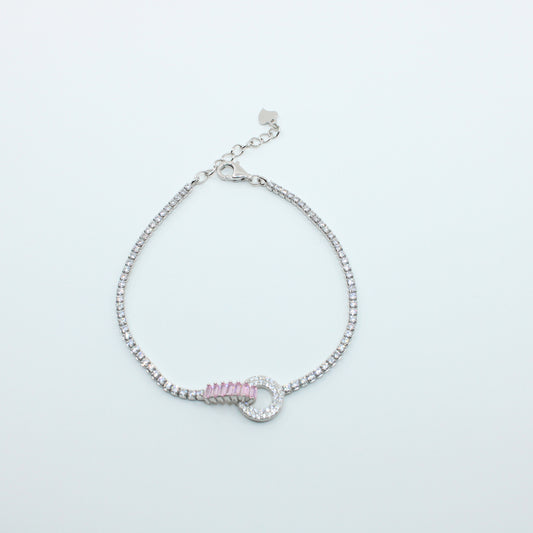 Brățară din Argint Reglabila Cu Cristale Roz
