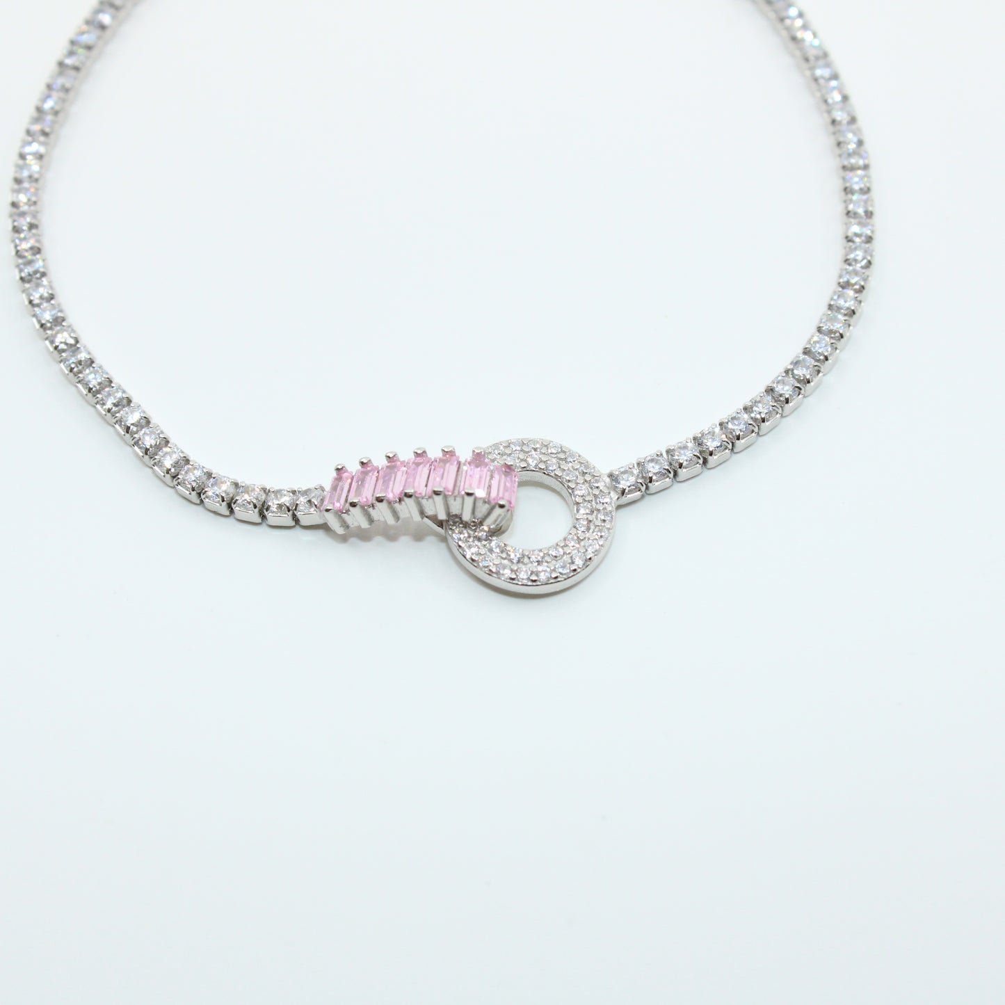 Brățară din Argint Reglabila Cu Cristale Roz