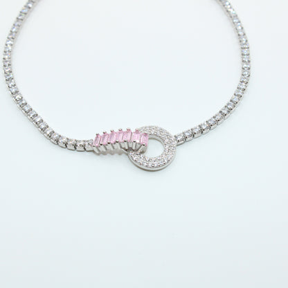 Brățară din Argint Reglabila Cu Cristale Roz
