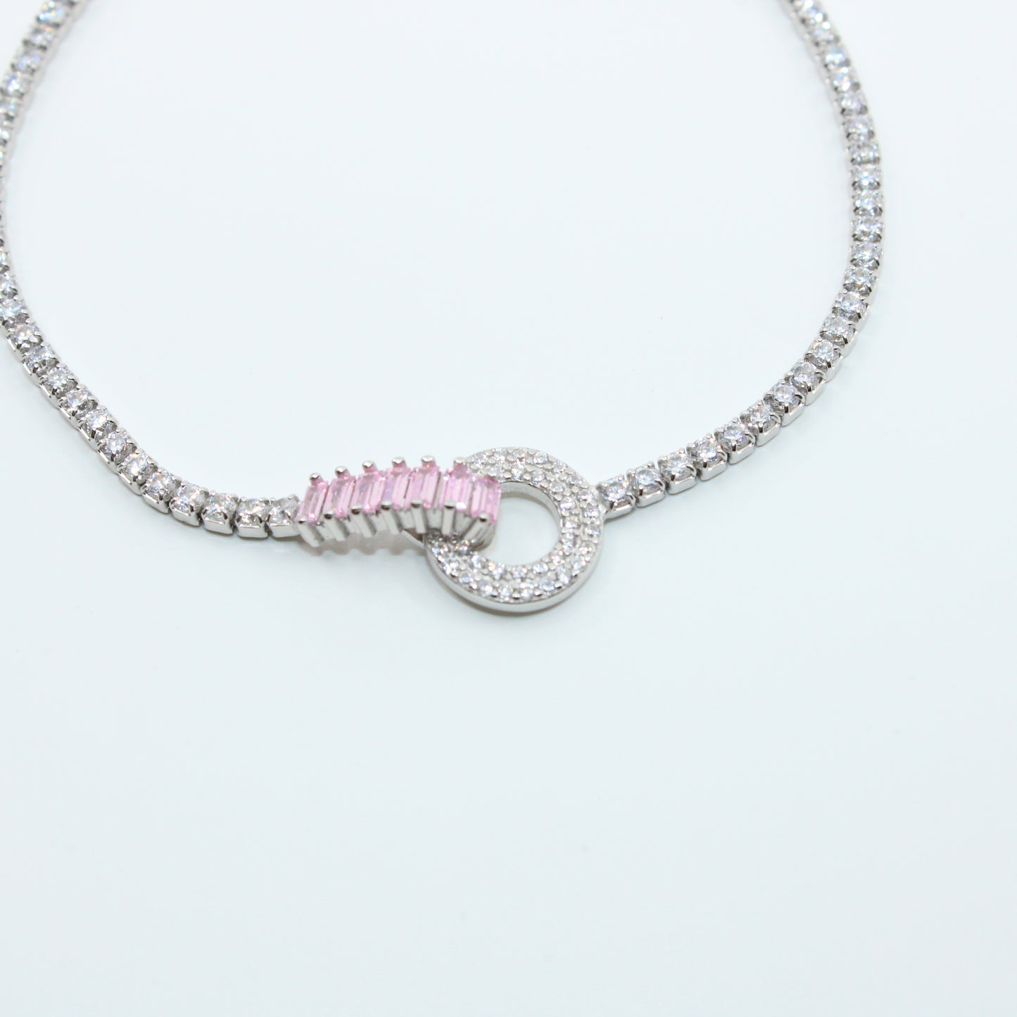 Brățară din Argint Reglabila Cu Cristale Roz