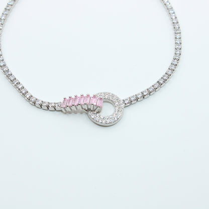 Brățară din Argint Reglabila Cu Cristale Roz