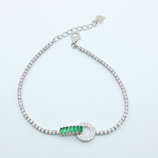 Brățară din Argint Reglabila Cu Cristale Verzi