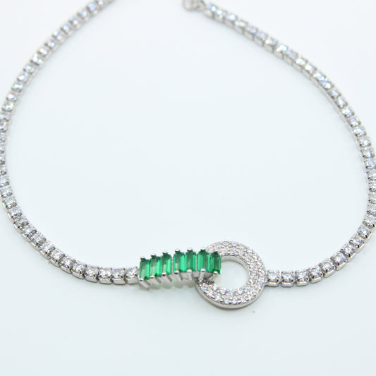 Brățară din Argint Reglabila Cu Cristale Verzi