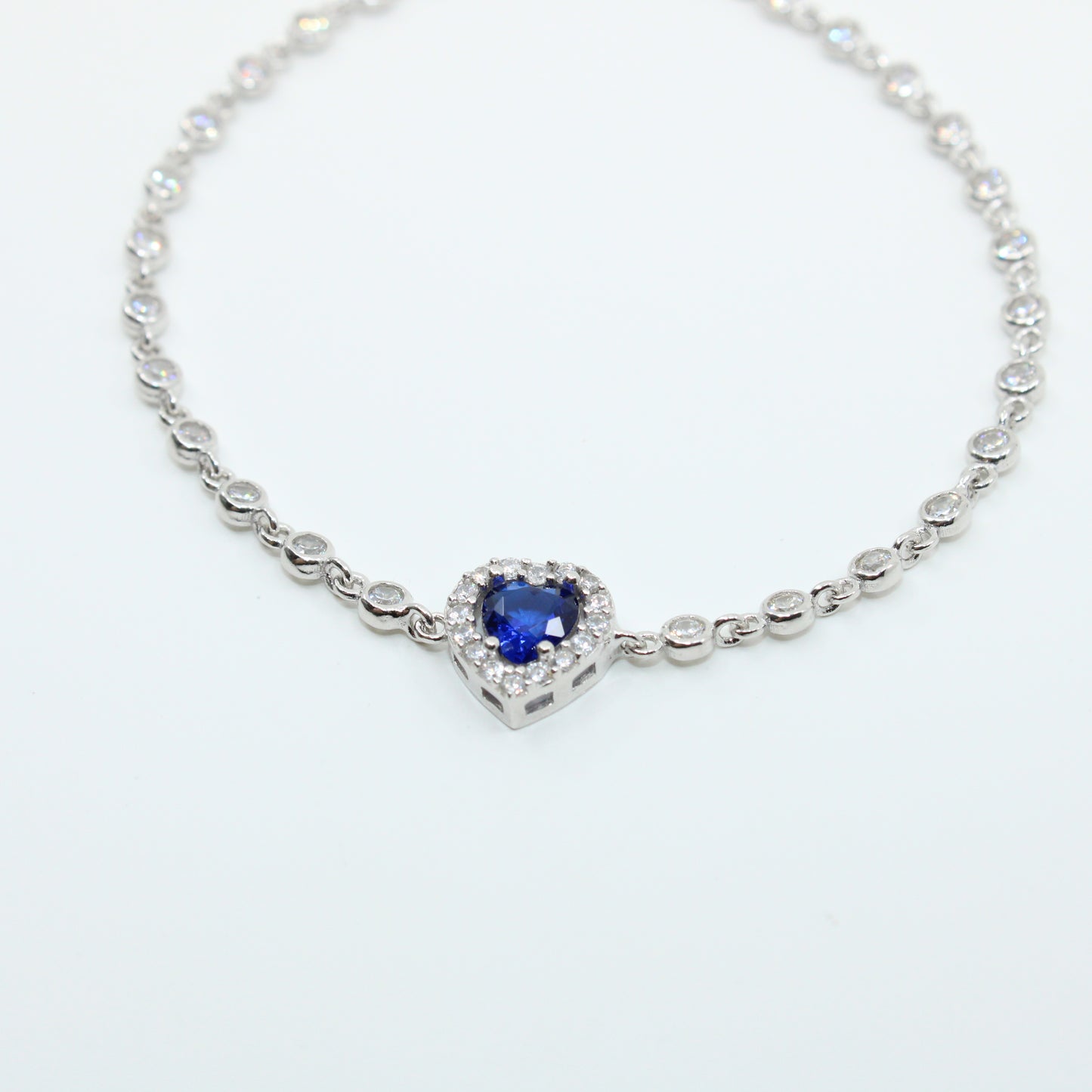 Brățară din Argint Reglabila Cu Inimioara Albastra