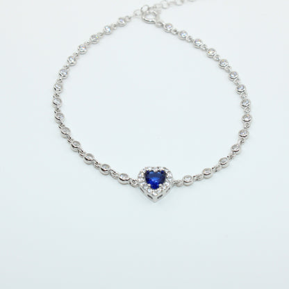 Brățară din Argint Reglabila Cu Inimioara Albastra