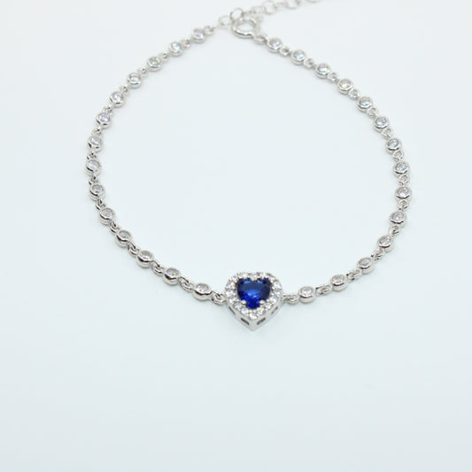 Brățară din Argint Reglabila Cu Inimioara Albastra