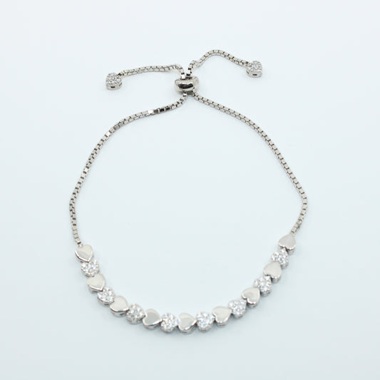 Brățară din Argint Reglabila Cu Inimioare Si Cristale