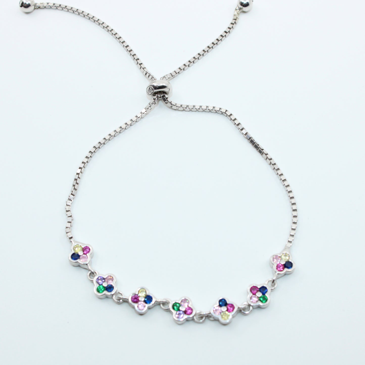 Brățară din Argint Reglabila Cu Trifoi Multicolor