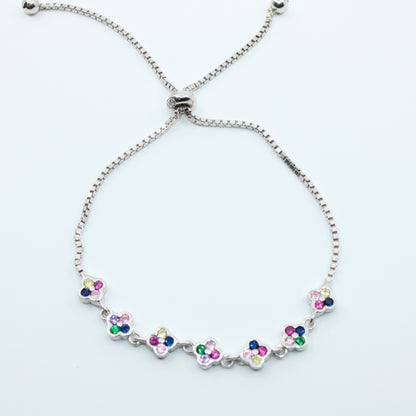 Brățară din Argint Reglabila Cu Trifoi Multicolor