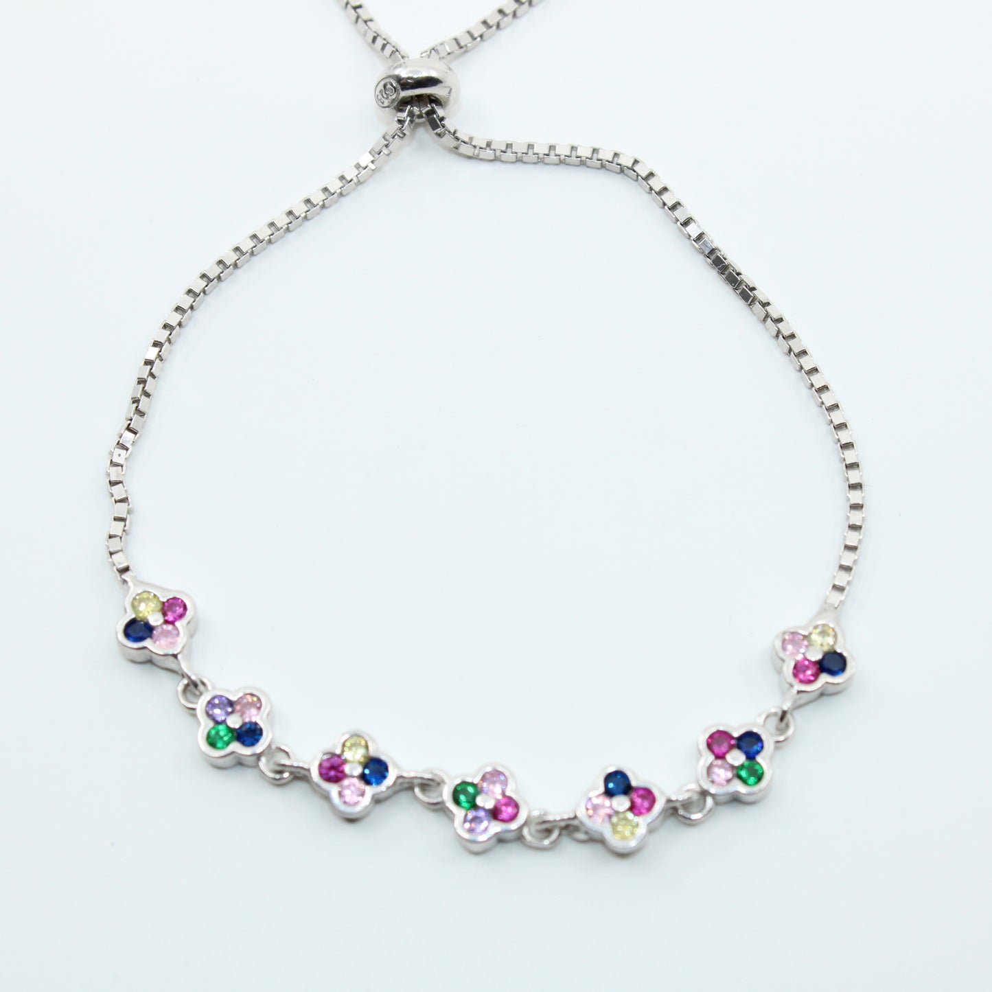Brățară din Argint Reglabila Cu Trifoi Multicolor