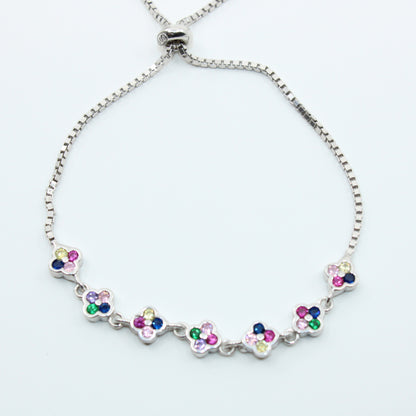 Brățară din Argint Reglabila Cu Trifoi Multicolor
