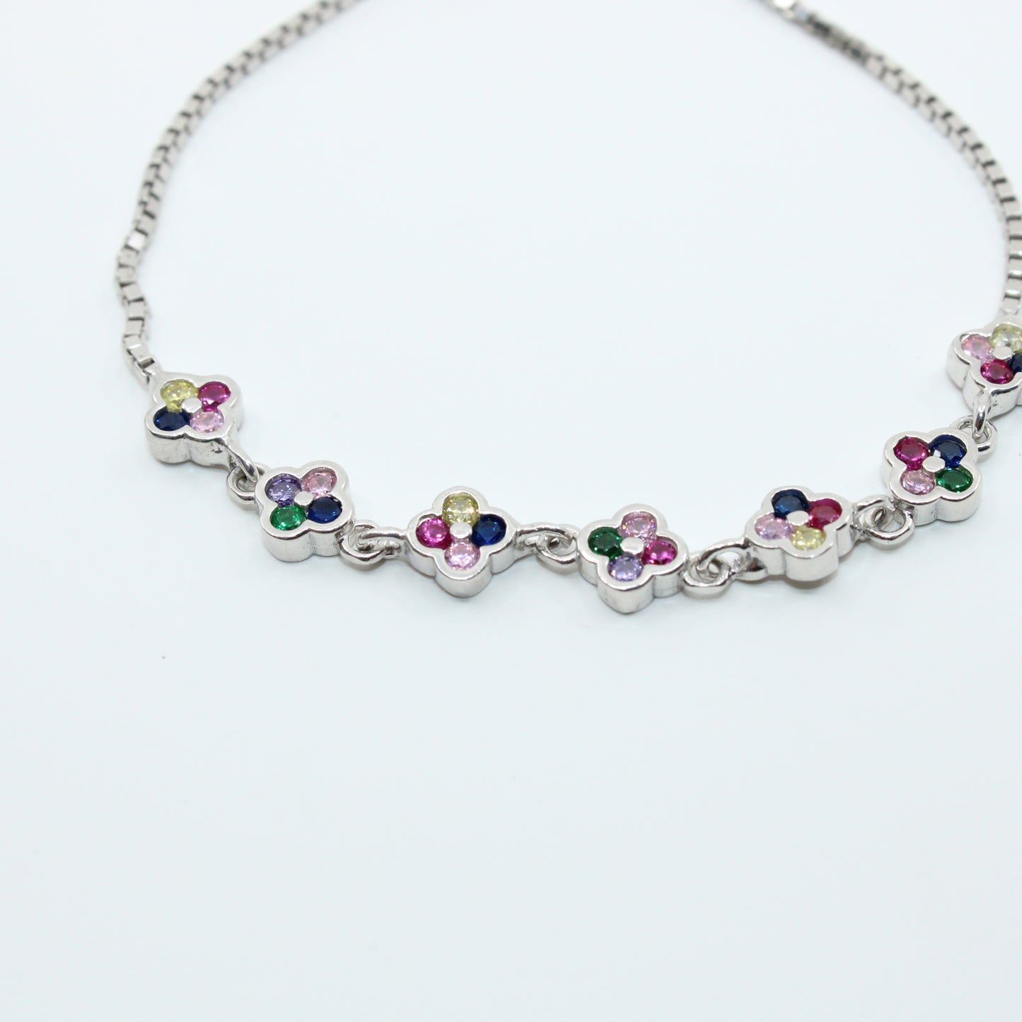 Brățară din Argint Reglabila Cu Trifoi Multicolor