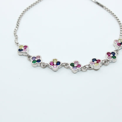 Brățară din Argint Reglabila Cu Trifoi Multicolor