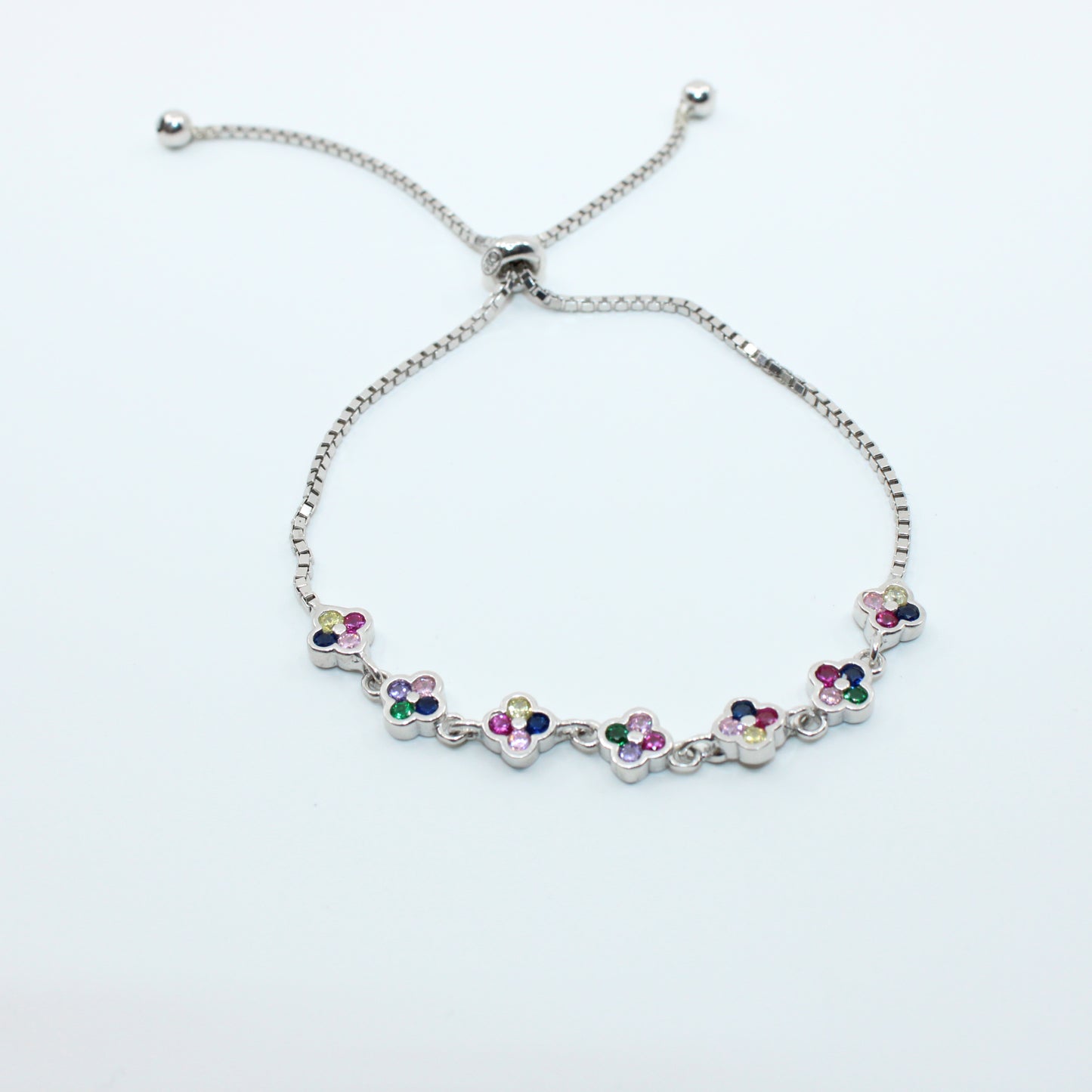 Brățară din Argint Reglabila Cu Trifoi Multicolor