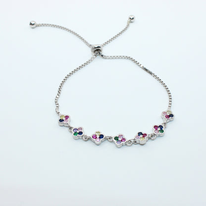Brățară din Argint Reglabila Cu Trifoi Multicolor