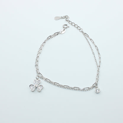 Brățară din Argint Reglabila Cu Trifoi Si Cristal