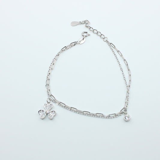 Brățară din Argint Reglabila Cu Trifoi Si Cristal