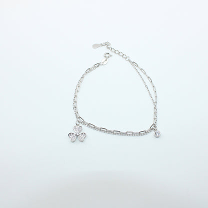 Brățară din Argint Reglabila Cu Trifoi Si Cristal