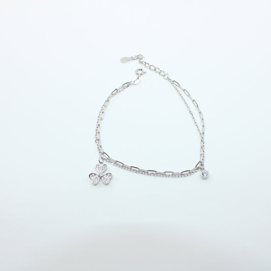 Brățară din Argint Reglabila Cu Trifoi Si Cristal