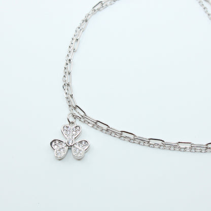 Brățară din Argint Reglabila Cu Trifoi Si Cristal