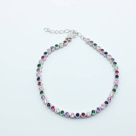Brățară din Argint Tenis Cristale Rotunde Multicolore