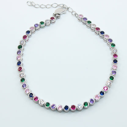 Brățară din Argint Tenis Cristale Rotunde Multicolore