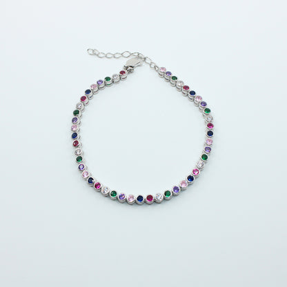 Brățară din Argint Tenis Cristale Rotunde Multicolore