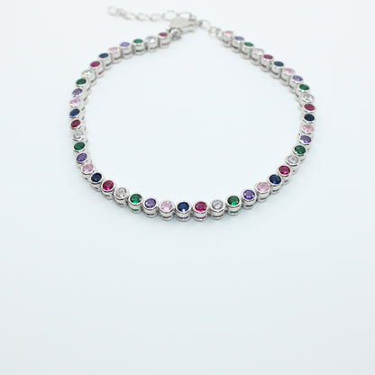 Brățară din Argint Tenis Cristale Rotunde Multicolore