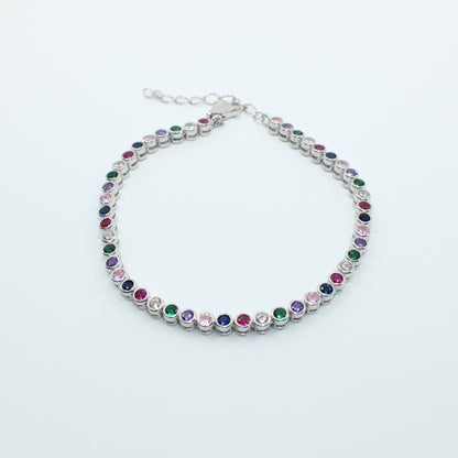 Brățară din Argint Tenis Cristale Rotunde Multicolore